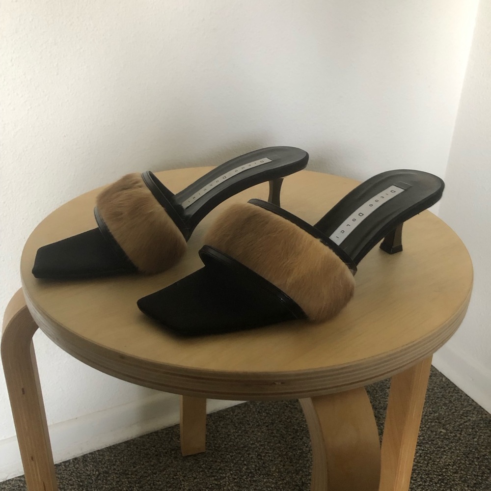 Kitten heel mule with (weasel) fur sz 36/6